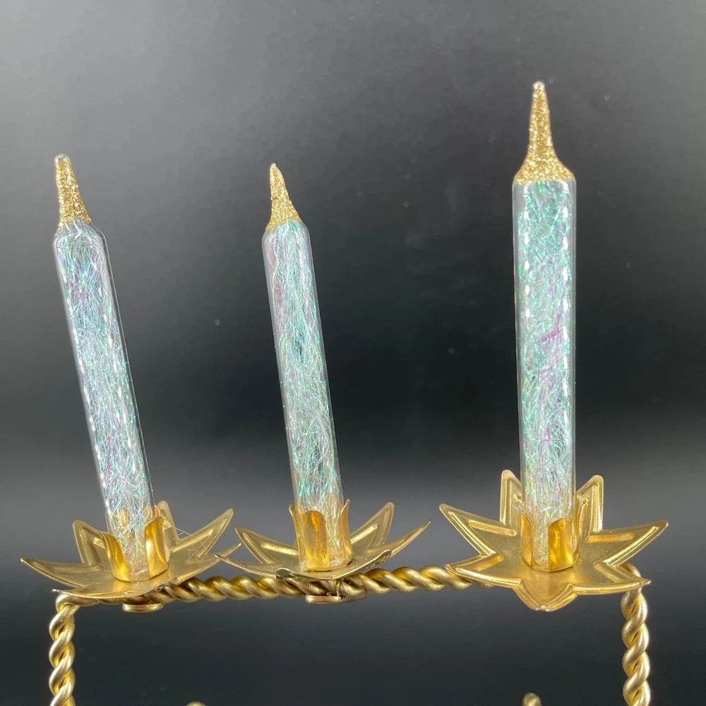 Clip On Candle Ornaments Christmas Iridescent Tinsel Color Changing Blue Pink
